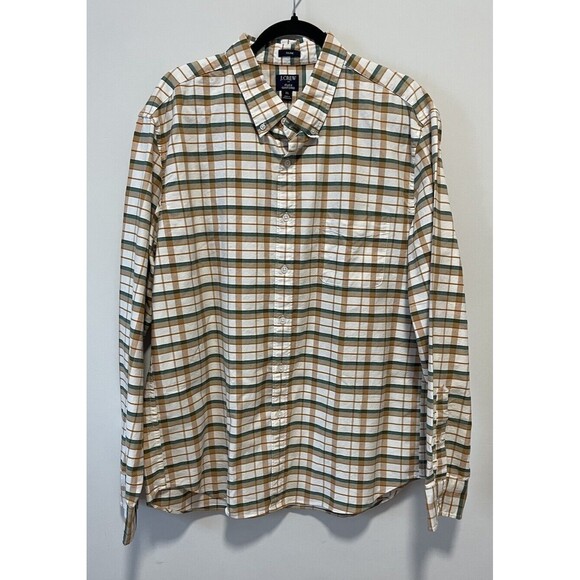 Men's J CREW XL Factory Button Down Shirt Flex Oxford Slim Plaid Green/orange - Picture 1 of 7